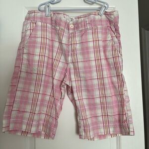 LOGG pink plaid Bermuda shorts